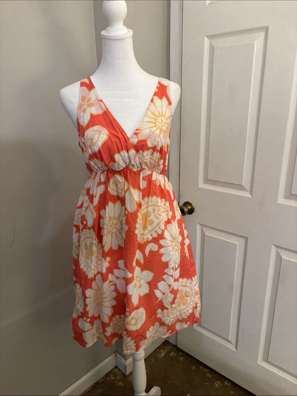 Old Navy Coral and White Floral Strapless Dress